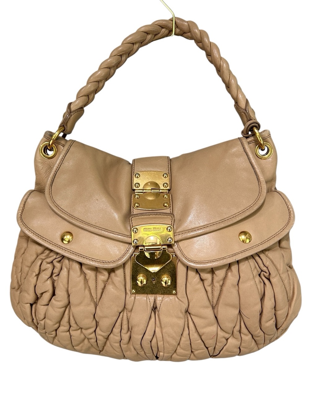 Miu Miu 2000s Archive Matelassé Coffer Hobo Bag Sand Leather Y2K